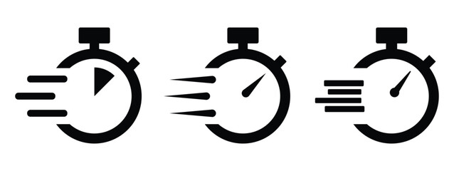 Shortest speed and time limit stopwatch vector icon black and white set material - obrazy, fototapety, plakaty