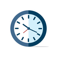 Flat blue clock icon on white background. Vector illustration