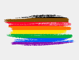 Philly Pride Flag painted with brush on white background. LGBT rights concept. Modern pride parades poster. Vector illustration