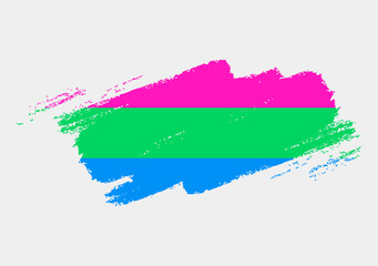 Polysexual Pride Flag painted with brush on white background. LGBT rights concept. Modern pride parades poster. Vector illustration