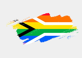 South Africa Pride Flag painted with brush on white background. LGBT rights concept. Modern pride parades poster. Vector illustration