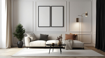 Fototapeta na wymiar Modern living room with mock up frame