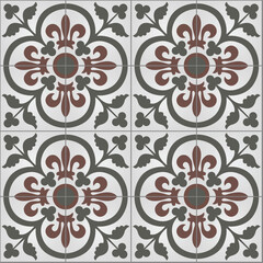 Ceramic Tiles. Hydraulic Portuguese and Spanish ceramic design. Floral decorative ornament.
