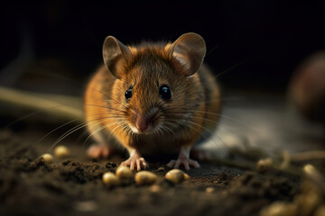 Cute mouse looking for food. AI generated illustration.