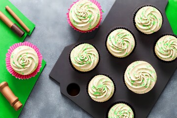 cupcakes with green tea cream, generative art by A.I.