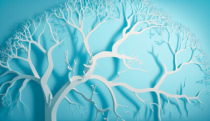 Minimalistic Paper Art Tree on Light Blue Background: A Serene and Elegant Design, AI Generative