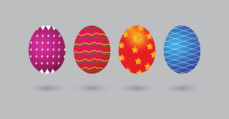 Easter eggs. Set of colorful festive Easter eggs with shadow isolated on grey. Flat. Vector illustration