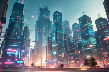 city skyline at night Generative AI