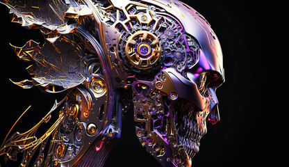 Intricately Detailed Futuristic Robot or Cyborg Skull A Masterpiece of Design, AI Generative