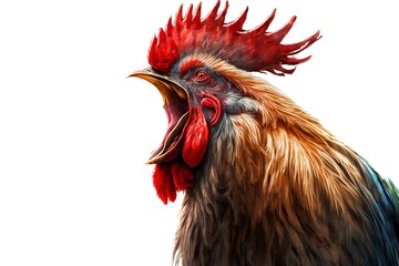 Head red-black rooster portrait isolated on white background, created with generative ai - obrazy, fototapety, plakaty