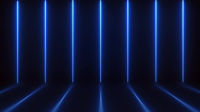 3d render abstract neon background with glowing blue stripes loop animation 4k footage
