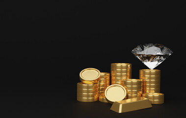 Heap of gold coins on white background with concept of profit, income, gold coins or business currency. 3d rendering.