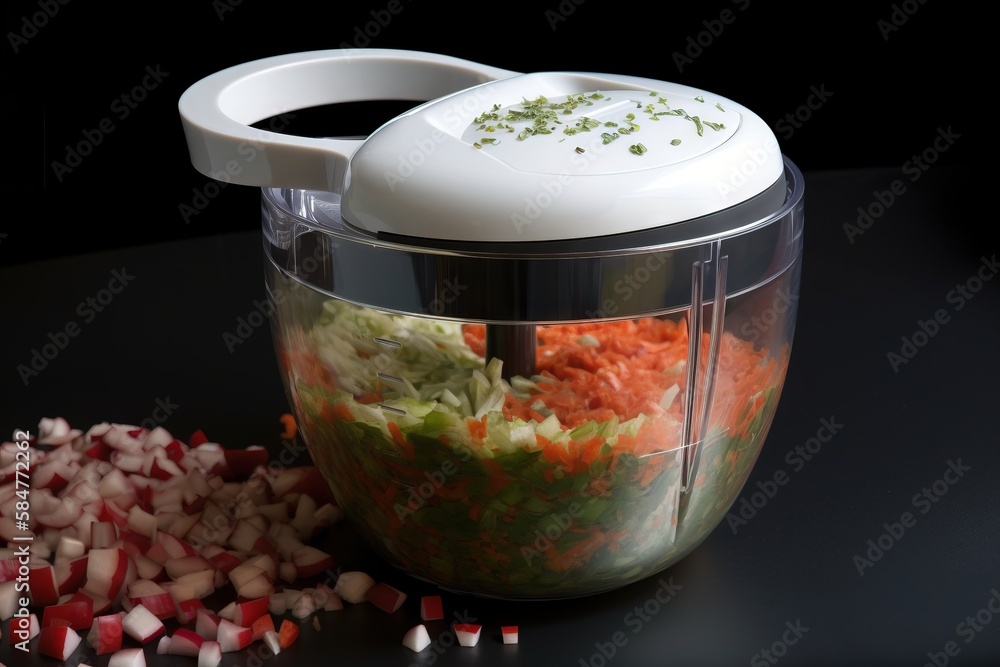 Poster a food processor filled with chopped vegetables and diced up diced up diced up diced up diced up dic