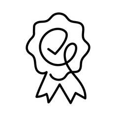 Single Line Award Badge with Tick Icon. Vector editable stroke.