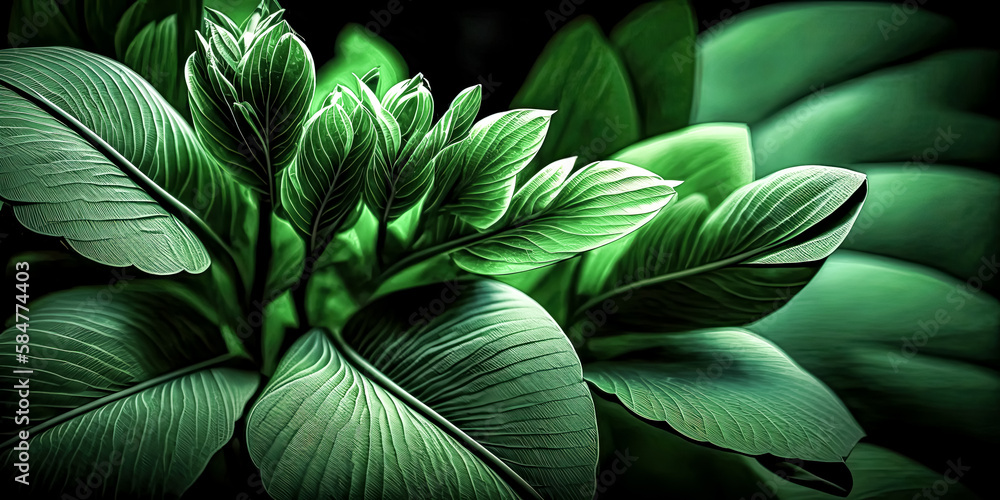 Poster a lush green wall of foliage is gently illuminated by the sun, creating an inviting atmosphere of tr