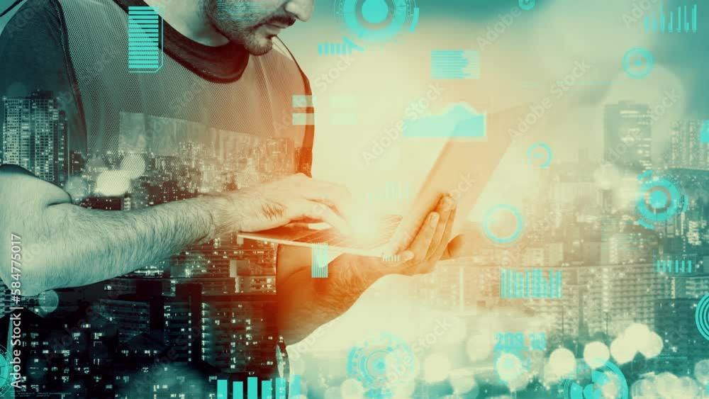 Poster future building construction and inventive engineering project concept with hud hologram graphic des