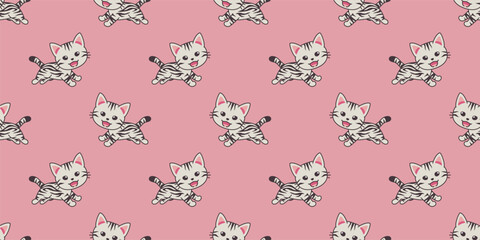 Vector cartoon character american shorthair cat seamless pattern background for design.
