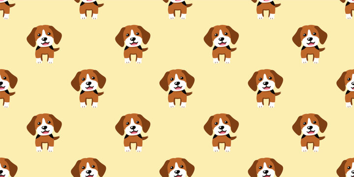Vector cartoon character beagle dog seamless pattern background for design.