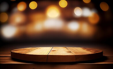 Empty Wooden Table in Restaurant or Cafe with Bokeh Background. Product Mockup