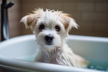 Pet Cleaning - Cute Puppy Dog in a Buthtub