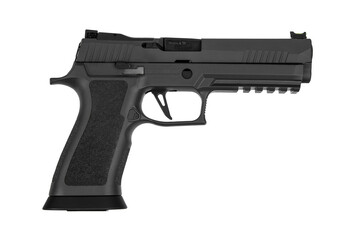Modern semi-automatic pistol isolate on a white background. Armament for the army and police....