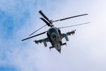 ZHUKOVSKY, RUSSIA - 25 July 2021: Demonstration of the Kamov Ka-52 Alligator attack helicopter of...