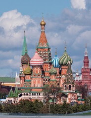 MOSCOW - JULE 27: The Saint Basil's Resurrection Cathedral tops on the Moscow on Jule 27, 2022 in Moscow, Russia