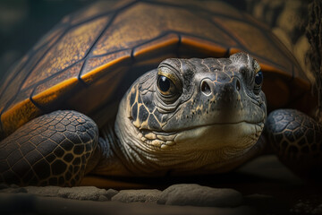 Obraz premium Cute portrait of turtle in zoo. Ai generated.