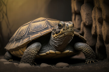 Obraz premium Cute portrait of turtle in zoo. Ai generated.