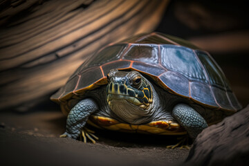 Fototapeta na wymiar Cute portrait of turtle in zoo. Ai generated.