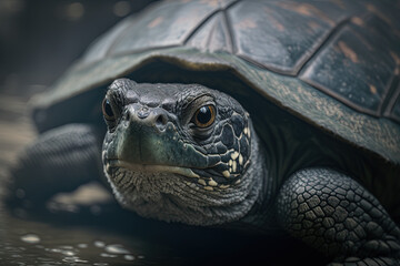 Obraz premium Cute portrait of turtle in zoo. Ai generated.