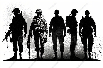 Naklejka premium Silhouette of soldiers. AI generated