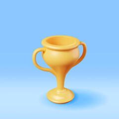 3D Golden Champion Trophy Isolated. Render Gold Cup Trophy Icon. Gold Trophy for Competitions. Award, Victory, Goal, Champion Achievement, Prize, Sports Award, Success Concept. Vector Illustration