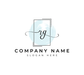 The flat handwriting abstract initial rg letter logo icon incorporates two abstract shapes in the black-and-white creative process.