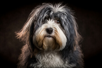 Naklejka na ściany i meble Majestic Tibetan Terrier: A Stunning Portrait of a Loyal and Affectionate Breed on a Dark Background