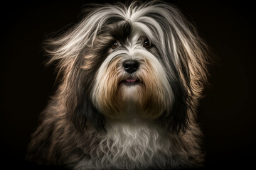Naklejka na ściany i meble Majestic Tibetan Terrier: A Stunning Portrait of a Loyal and Affectionate Breed on a Dark Background