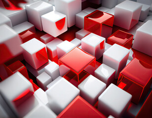 Abstract background with red white glass cubes. Generative AI