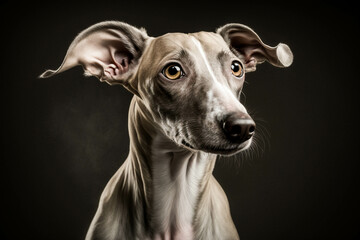 Graceful Whippet Dog on Dark Background - A Picture Perfect Representation of Speed and Elegance - obrazy, fototapety, plakaty