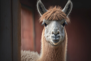Obraz premium Portrait of lama in zoo. AI generated. 