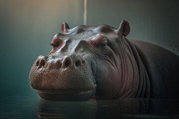 Portrait of hippopotami in zoo. Ai generated  