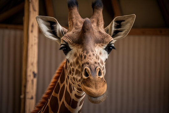 Portrait of giraffe in zoo. Ai generated.
