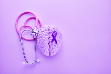 Purple day. Epilepsy awareness day Awareness Purple ribbon - obrazy, fototapety, plakaty