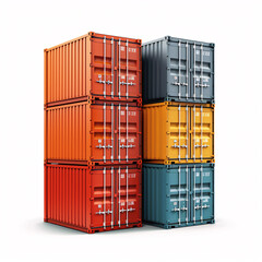 Fototapeta premium Stack of three sea freight containers art illustration isolated on white background. Generative Ai.