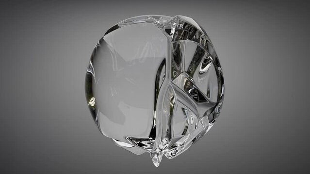 A seamlessly loopable animation of a transparent and shiny abstract jewel object like a diamond or crystal that slowly transforms into eternity.
