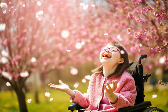 The joy of spring time, girl in wheelchair generative AI	