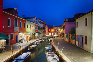 Fototapeta na wymiar Colorful houses in Burano at dusk, Venice, Italy