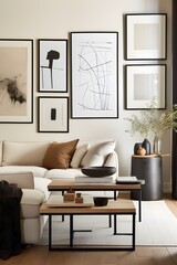 Fototapeta na wymiar Mock up of a modern living room, apartment, design, interior, generative ai, couch, frame 