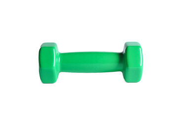 A green vinyl dumbbell isolated on a white background. 
The weight of one dumbbell is 1 kg.