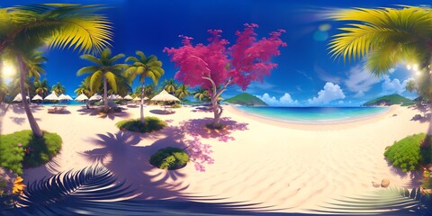 Fototapeta na wymiar Photo of a scenic tropical beach with swaying palm trees