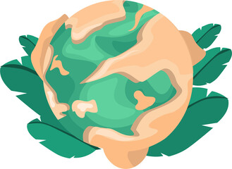a globe symbol equipped with leaves to celebrate earth day which is celebrated around the world on April 22 to show support for environmental protection
